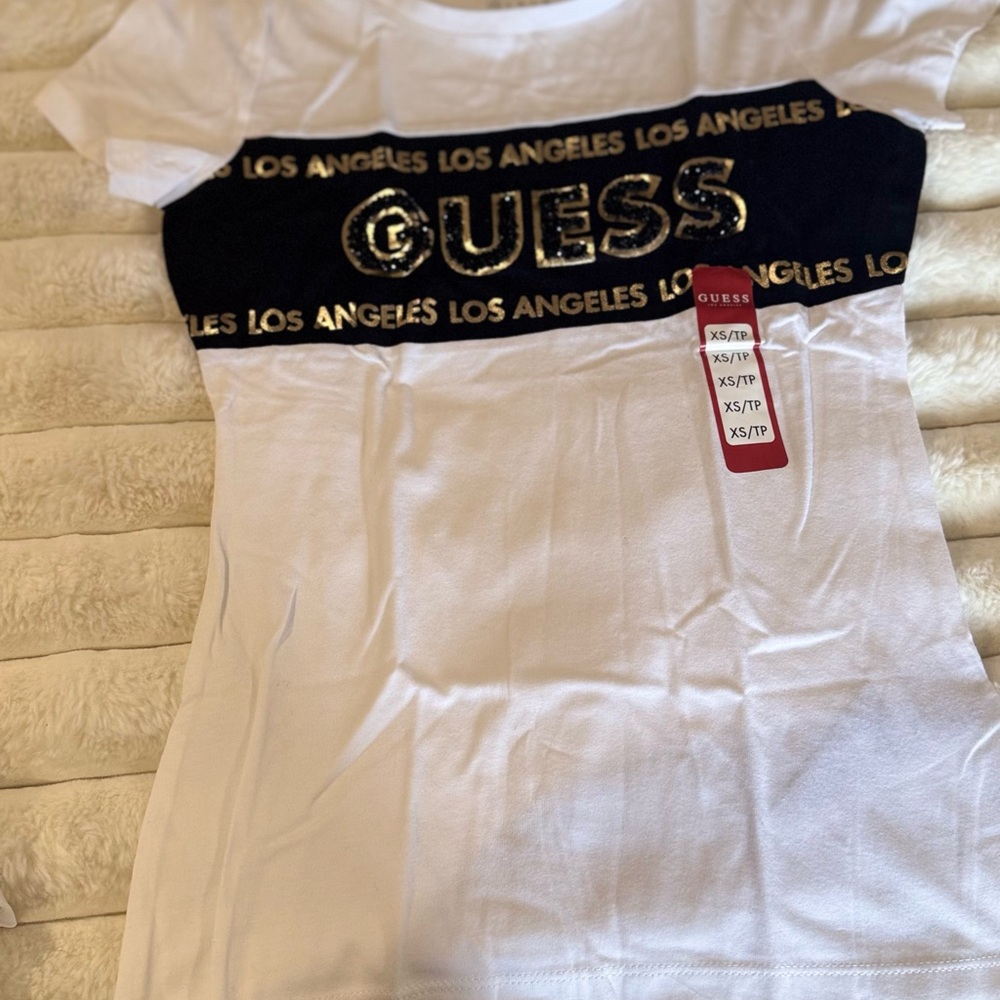 Guess Black and White Tee with Gold Accents